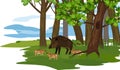Summer forest landscape with European wild boar Sus scrofa with piglets Royalty Free Stock Photo